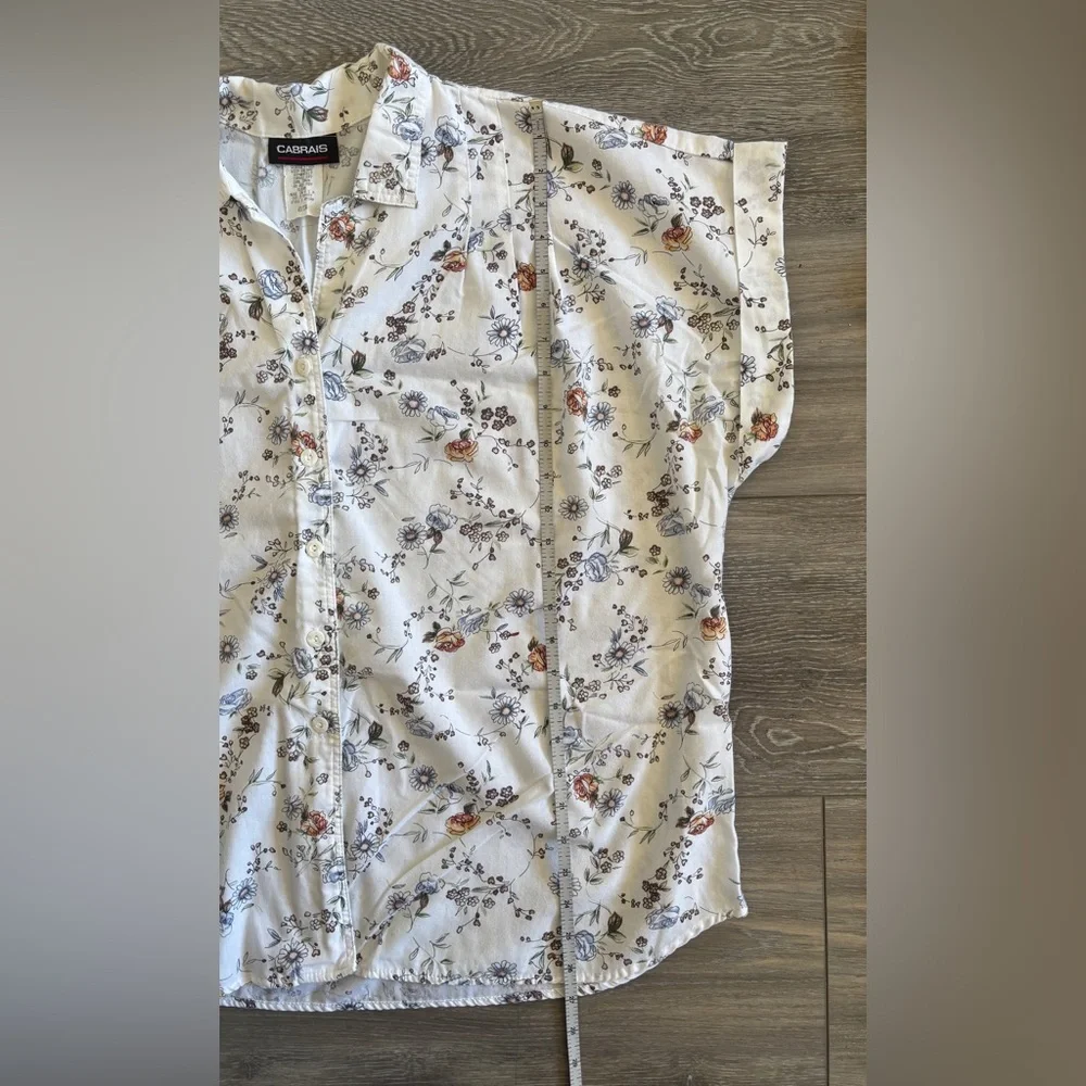 Vintage Cabrais White Blue Orange Floral Collared Button Up Grandmacore Shirt 22 - Picture 3 of 8